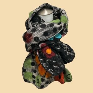 Multicolor Polka Dot Nuno Felted Wool and Silk Women's Scarf